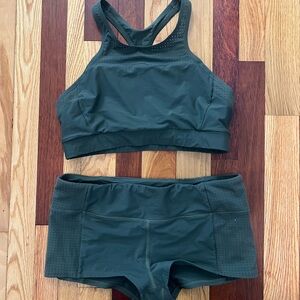 Athleta Forest Green Sports Bra and Shorts Set